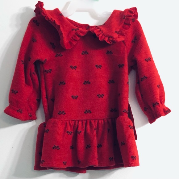 Baby girl’’s Dress bow printed all over pull over long sleeves Red. 0-3. - Picture 1 of 2